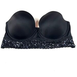 Y2K PINK Victorias Secret 36C Pushup Strapless Bustier Bra Black Lace #0294